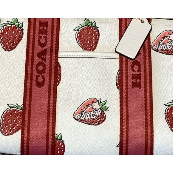 COACH Smith Tote 24 Bag Strawberry Pink Red White Shoulder Handbag CAR80 - Picture 7 of 16